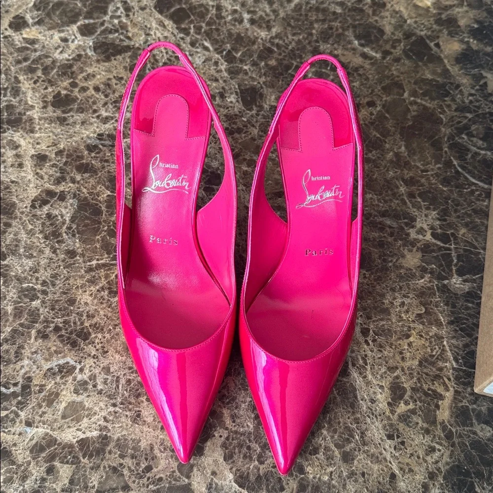 Christian Louboutin hot chick sling pinup pink patent scallop stiletto sz 39.5